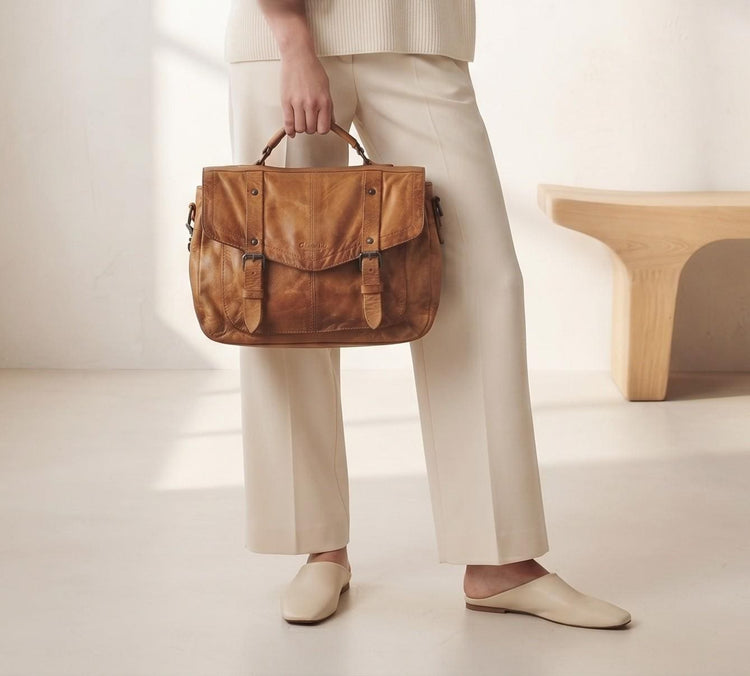 Y2K Leather Satchel: Large Tan Brown Boho Purse