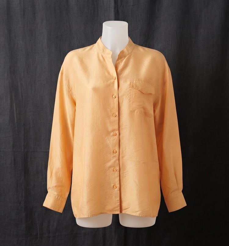 Vintage 1980s Silk Blouse, Pastel Yellow Oversized Shirt, Womens Western Top, 80s Boyfriend Shirt, Boho Festival Blouse, Retro Silk