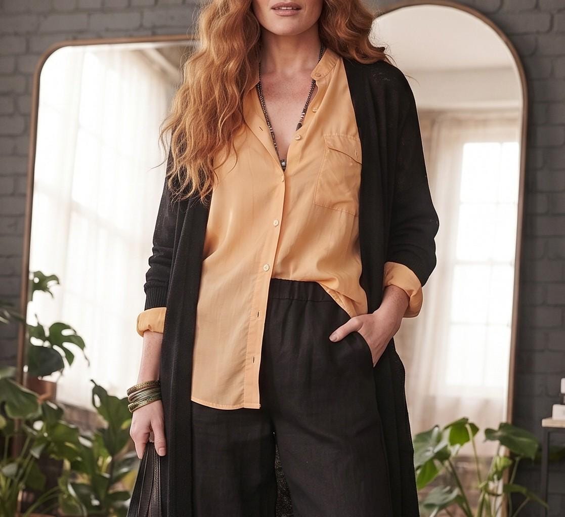 Vintage 1980s Silk Blouse, Pastel Yellow Oversized Shirt, Womens Western Top, 80s Boyfriend Shirt, Boho Festival Blouse, Retro Silk