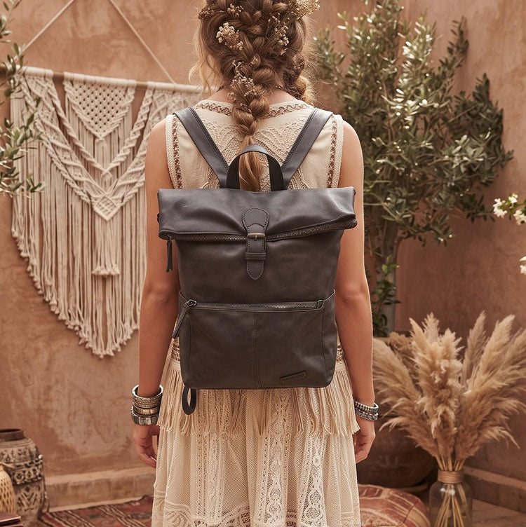 Black faux leather y2k backpack | convertible vegan rucksack handbag | minimalist travel bag for women