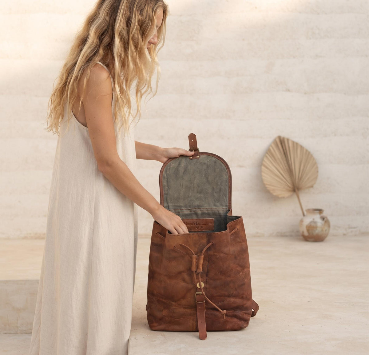 Leather Backpack, Foldable Travel Rucksack, Unisex Boho Backpack, Minimalist Leather Daypack, Lightweight City Bag, New Parent Gift