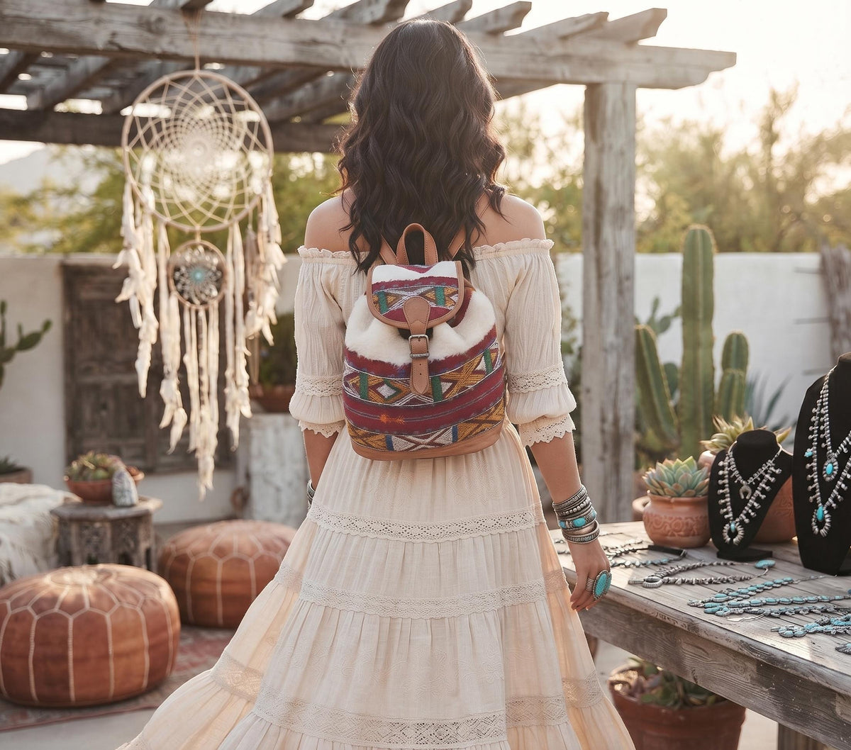 Womens Moroccan Kilim Carpet Leather Backpack, Boho Hippie Travel Rucksack, Vintage Berber Bag, Festival Bag