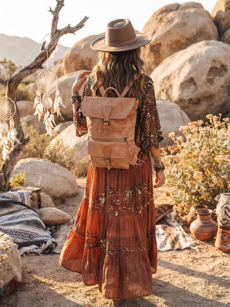 Large Tan Leather Backpack, Womens Rucksack, Handmade Moroccan Bag, Minimalist Travel Bag, Laptop Backpack for Women