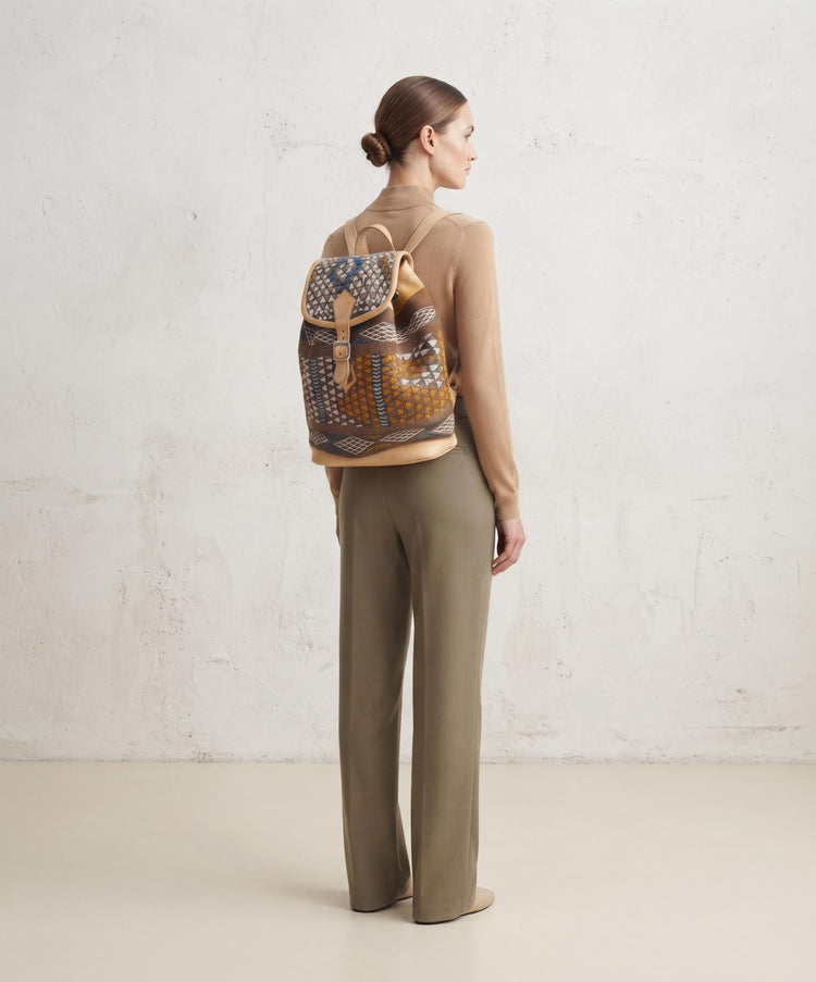 Ethnic Moroccan Kilim Backpack Purse, Large Leather Rucksack, Boho Shoulder Bag