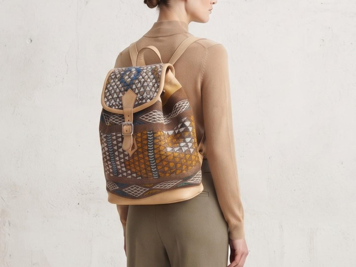 Ethnic Moroccan Kilim Backpack Purse, Large Leather Rucksack, Boho Shoulder Bag