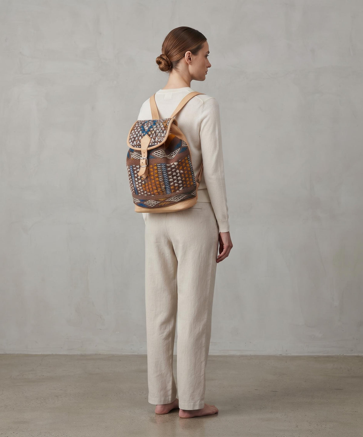 Ethnic Moroccan Kilim Backpack Purse, Large Leather Rucksack, Boho Shoulder Bag