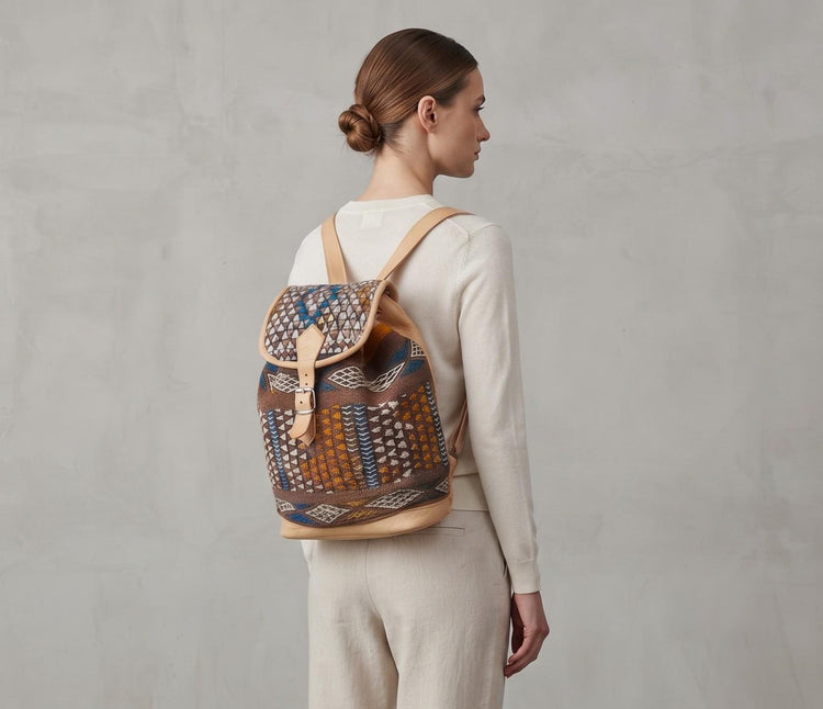 Ethnic Moroccan Kilim Backpack Purse, Large Leather Rucksack, Boho Shoulder Bag