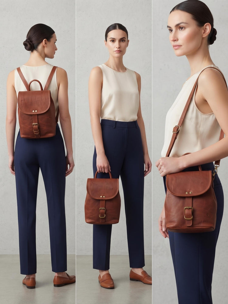 Convertible Leather Backpack, Small Leather Crossbody Bag, 2 in 1 Womens Purse, Dark Brown Leather Rucksack, Mini Boho Travel Bag