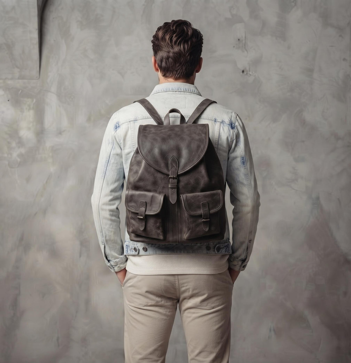 Oversized Leather Backpack, Large Drawstring Rucksack, Boho Biker Bag, Hippie Travel Bag, Unisex Rucksack