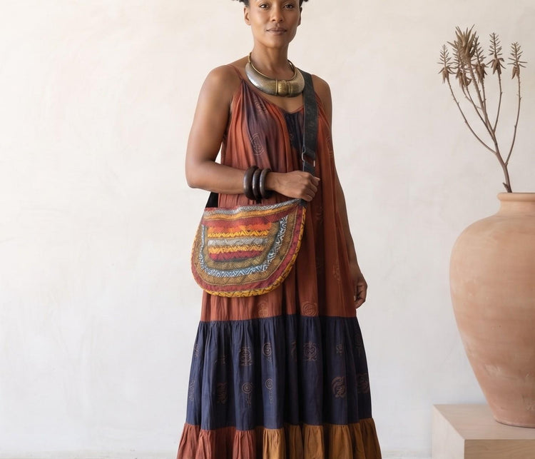Hand-Painted Leather Shoulder Bag: African Tribal Art, Boho Saddle Bag