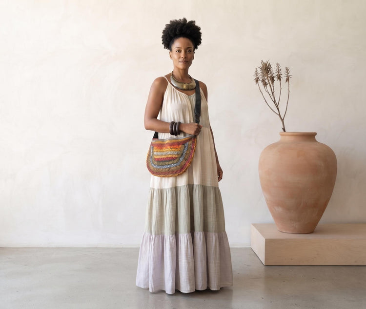 Hand-Painted Leather Shoulder Bag: African Tribal Art, Boho Saddle Bag