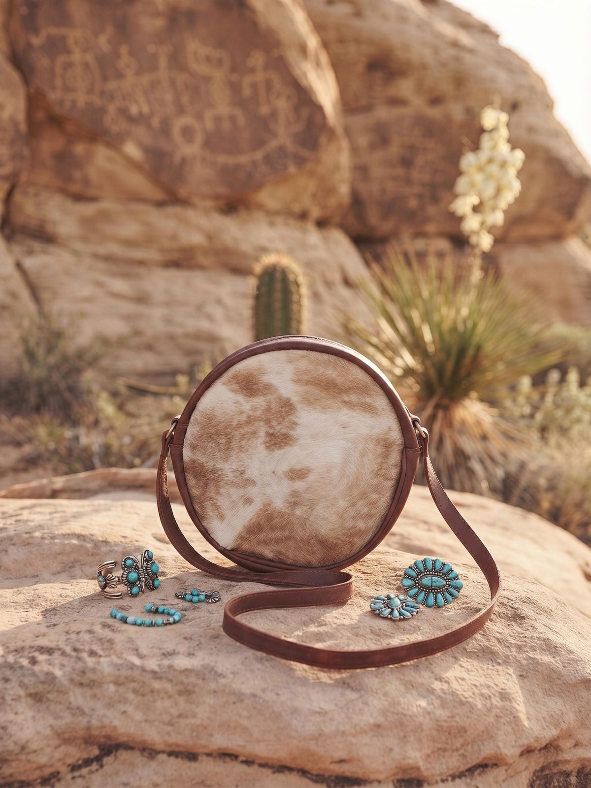 Round Cowhide Leather Bag, Western Cowgirl Purse, Boho Crossbody Bag, Leather Tassel Handbag, Small Cowhide Satchel, Festival Bag