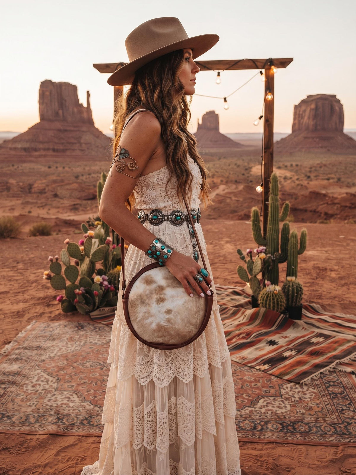 Round Cowhide Leather Bag, Western Cowgirl Purse, Boho Crossbody Bag, Leather Tassel Handbag, Small Cowhide Satchel, Festival Bag