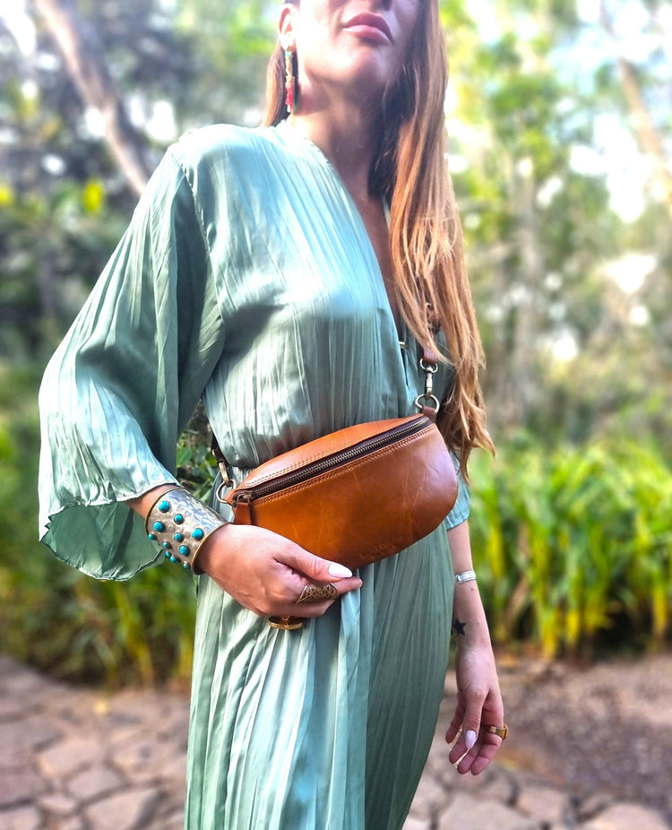 Leather Bum Bag, Tan Brown Leather Fanny Pack, Womens Belt Bag, Leather Crossbody Bag, Small Sling Bag, Festival Bag, Handmade Purse