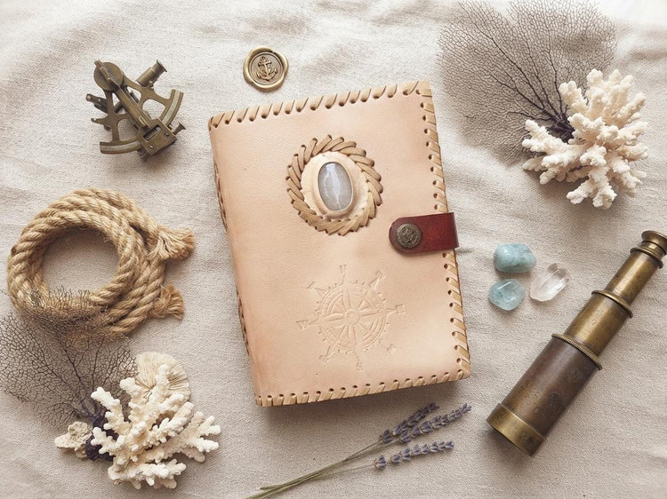 Nautical Compass Journal, Leather Travel Diary with Quartz, Handmade Adventure Notebook, Unisex Travel Journal, Explorer Gift, Leather Diary