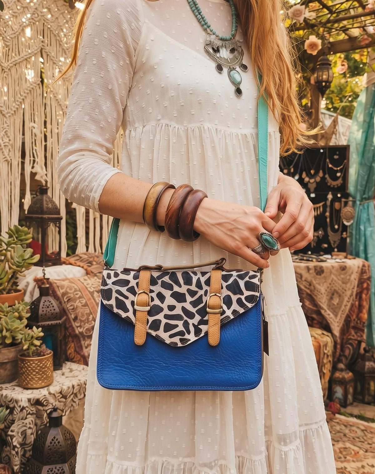 Dark Blue Leather Briefcase, Giraffe Cowhide Messenger Bag, Womens Leather Satchel, Handmade Work Bag, Boho Shoulder Bag, Gift for Her