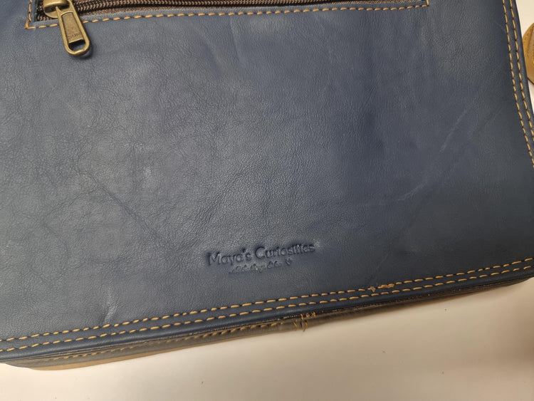Dark Blue Leather Briefcase, Giraffe Cowhide Messenger Bag, Womens Leather Satchel, Handmade Work Bag, Boho Shoulder Bag, Gift for Her