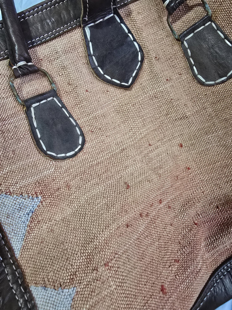 Vintage Moroccan Cactus Silk Bag, Kilim Carpet Duffle, Boho Travel Bag, Leather Weekender, Yoga Gym Bag, Carry On Hand Luggage