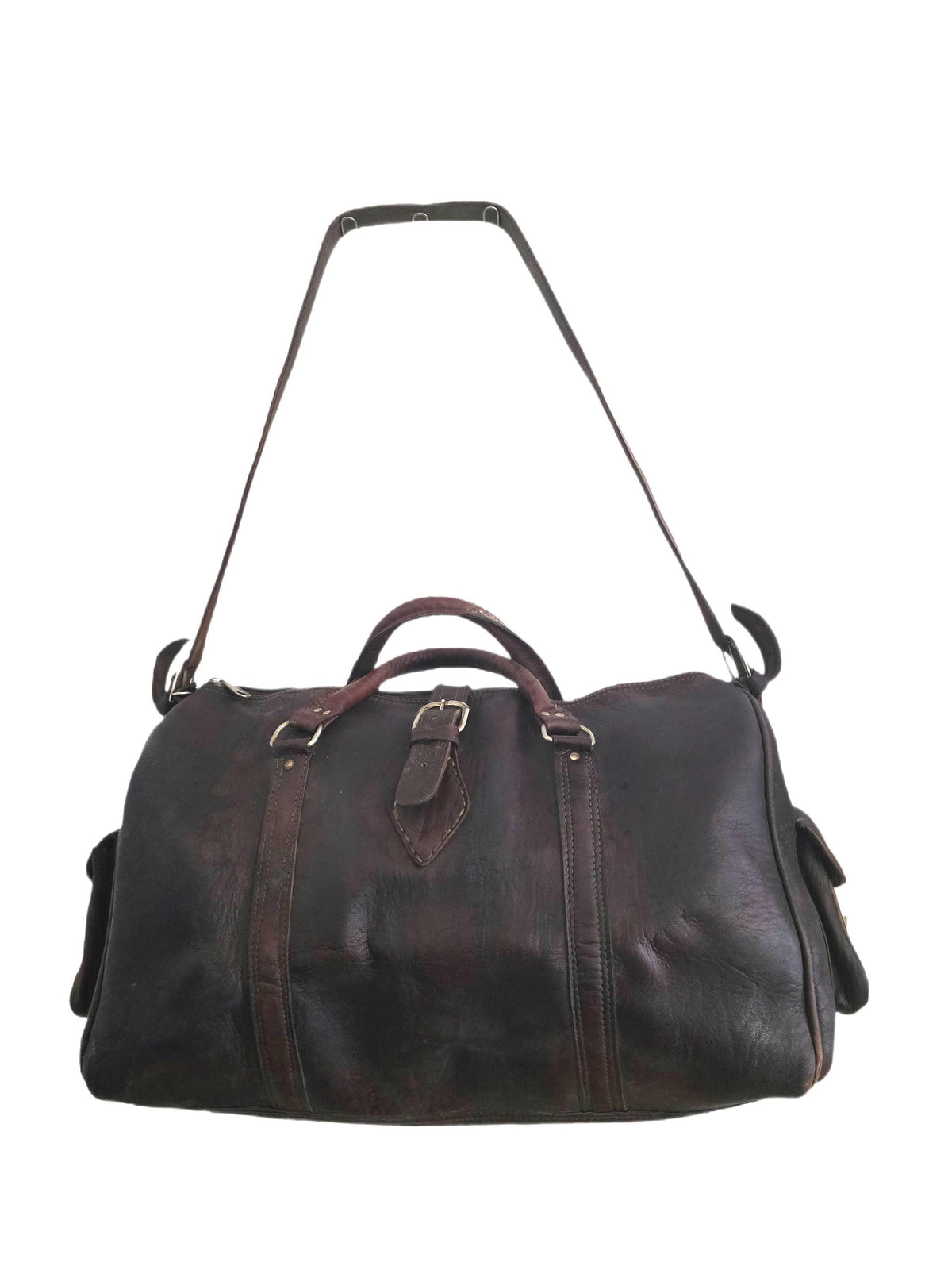 Vintage Dark Brown Leather Travel Bag, Moroccan Leather Duffle, Boho Hippie Weekender, Unisex Hand Luggage, Mens Womens Travel Bag