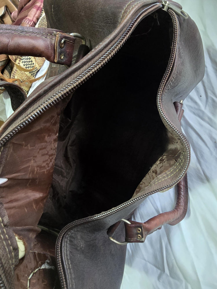 Vintage Dark Brown Leather Travel Bag, Moroccan Leather Duffle, Boho Hippie Weekender, Unisex Hand Luggage, Mens Womens Travel Bag