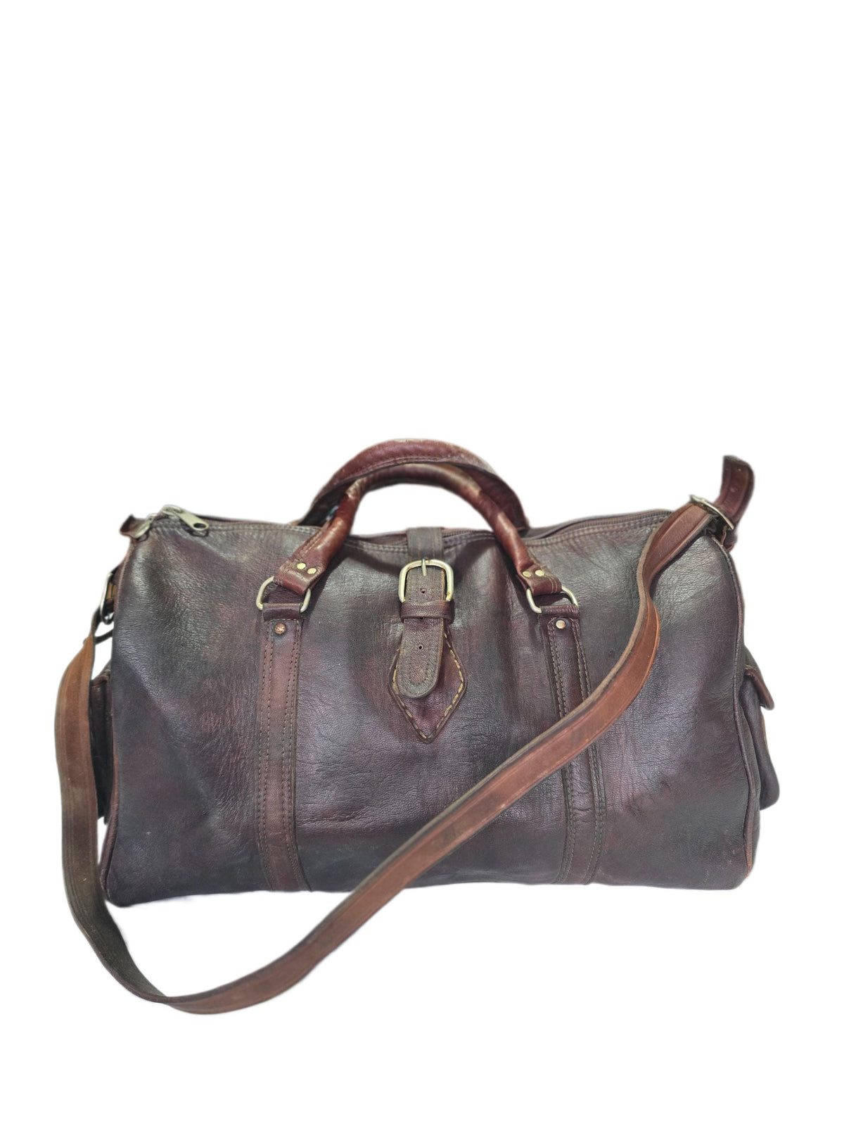 Vintage Dark Brown Leather Travel Bag, Moroccan Leather Duffle, Boho Hippie Weekender, Unisex Hand Luggage, Mens Womens Travel Bag