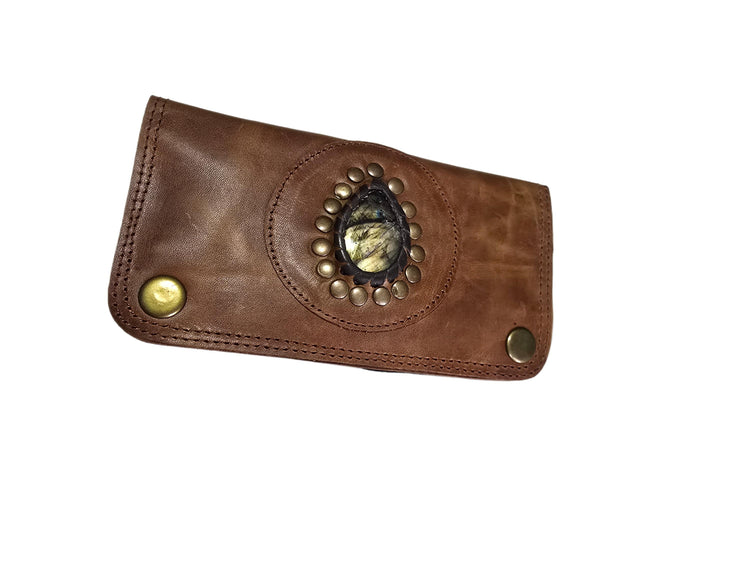 Mini Leather Wallet,  Tobacco Case, Weed Smoking Kit, Travel Organiser Pouch, Small Labradorite Stone Purse, Cigarette Holder