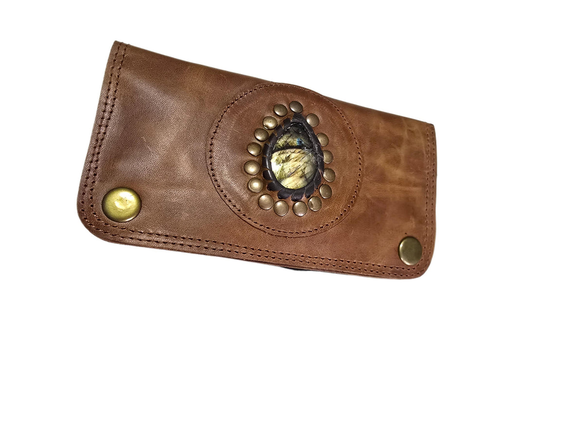 Mini Leather Wallet,  Tobacco Case, Weed Smoking Kit, Travel Organiser Pouch, Small Labradorite Stone Purse, Cigarette Holder