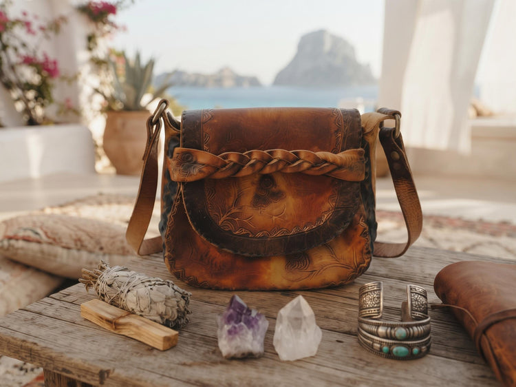 Vintage Tooled Leather Saddle Bag, Rose Embossed Crossbody, Floral Boho Purse, Cottagecore Leather Bag, Western Hippie Festival Bag