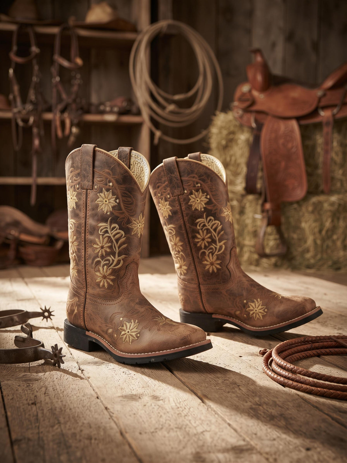 Embroidered Leather Cowboy Boots: Handmade Dan Post Western Boots US 5 / UK 3