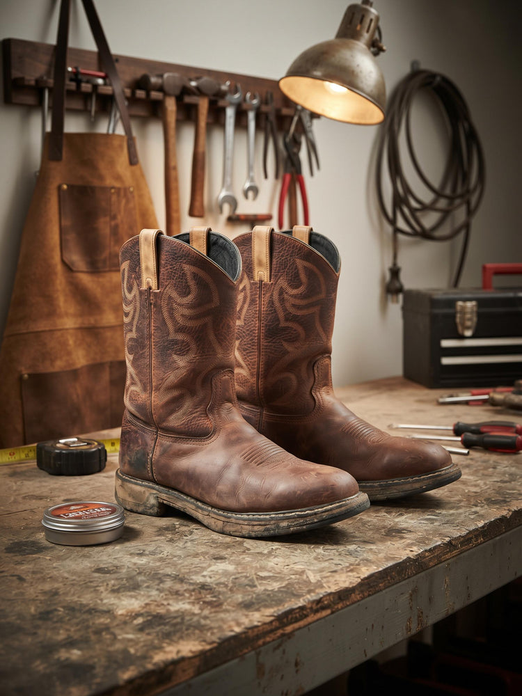 Mens Rustic Leather Cowboy Boots: Western Ranch Workwear, Size 8.5 (EU 42.5, US 10.5)