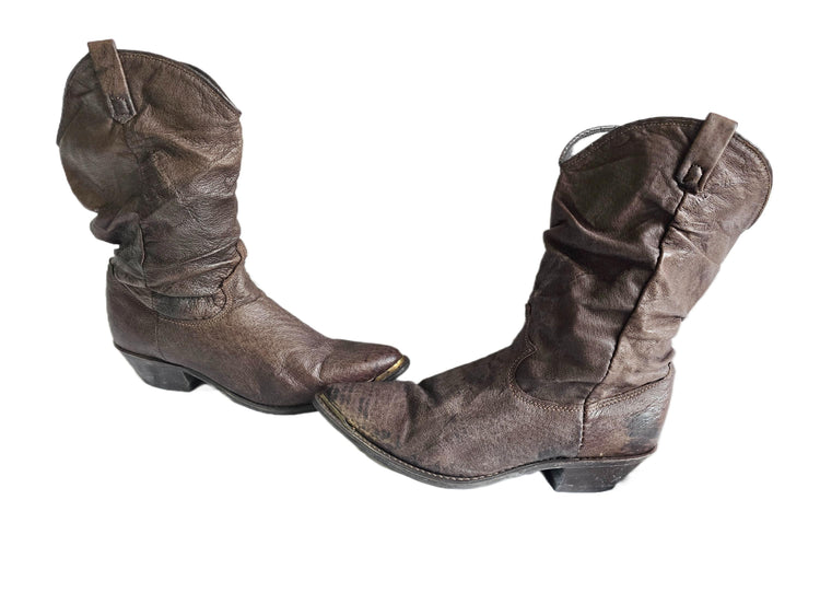 Vintage Dingo Cowboy Boots US 8, Dark Brown Leather Western Boots, Mid Calf Cowgirl Boots, Boho Hippie Festival Boots UK 6