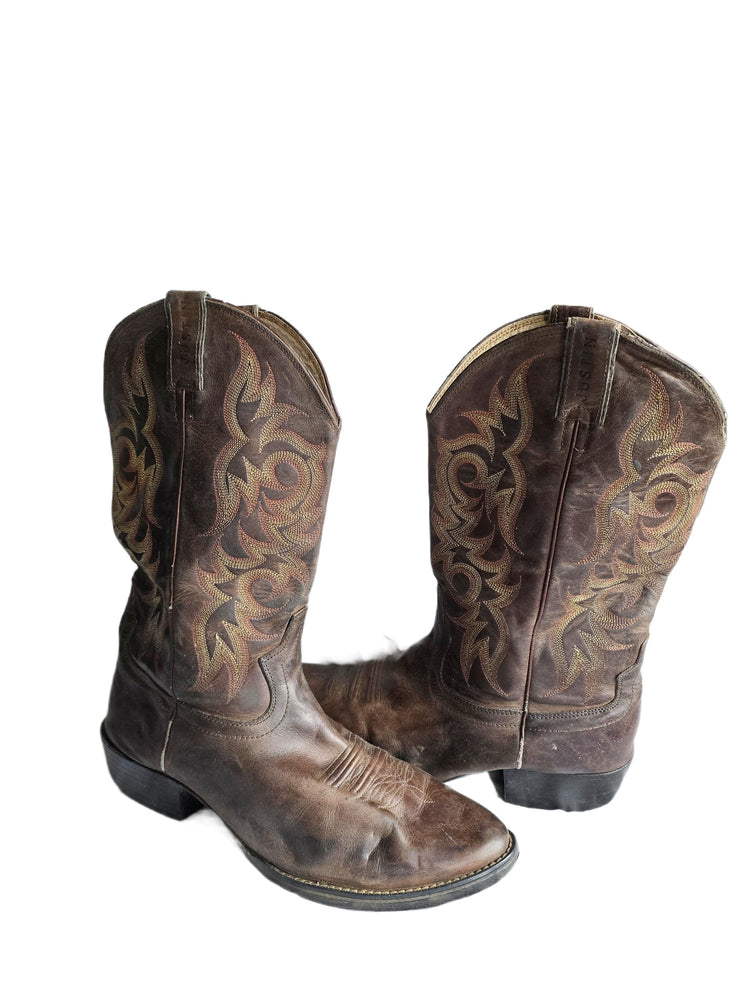 Mens Justin Cowboy Leather Boots UK 9, Southwestern Embroidered Western Boots 43, Pointed Toe Block Heel Cowgirl Boots US 10 Country Style