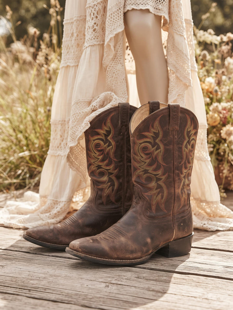 Mens Justin Cowboy Leather Boots UK 9, Southwestern Embroidered Western Boots 43, Pointed Toe Block Heel Cowgirl Boots US 10 Country Style