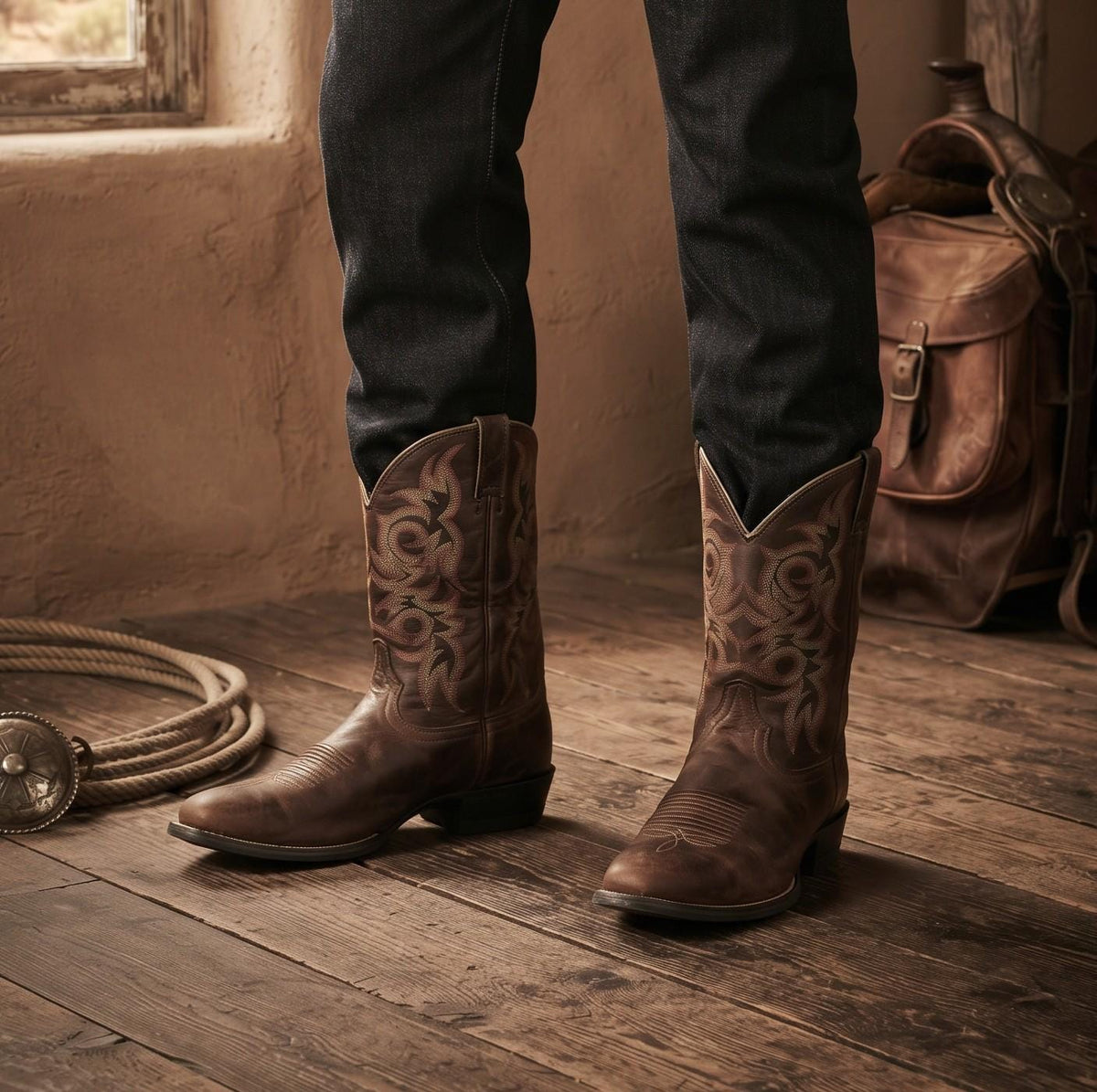 Mens Justin Cowboy Leather Boots UK 9, Southwestern Embroidered Western Boots 43, Pointed Toe Block Heel Cowgirl Boots US 10 Country Style