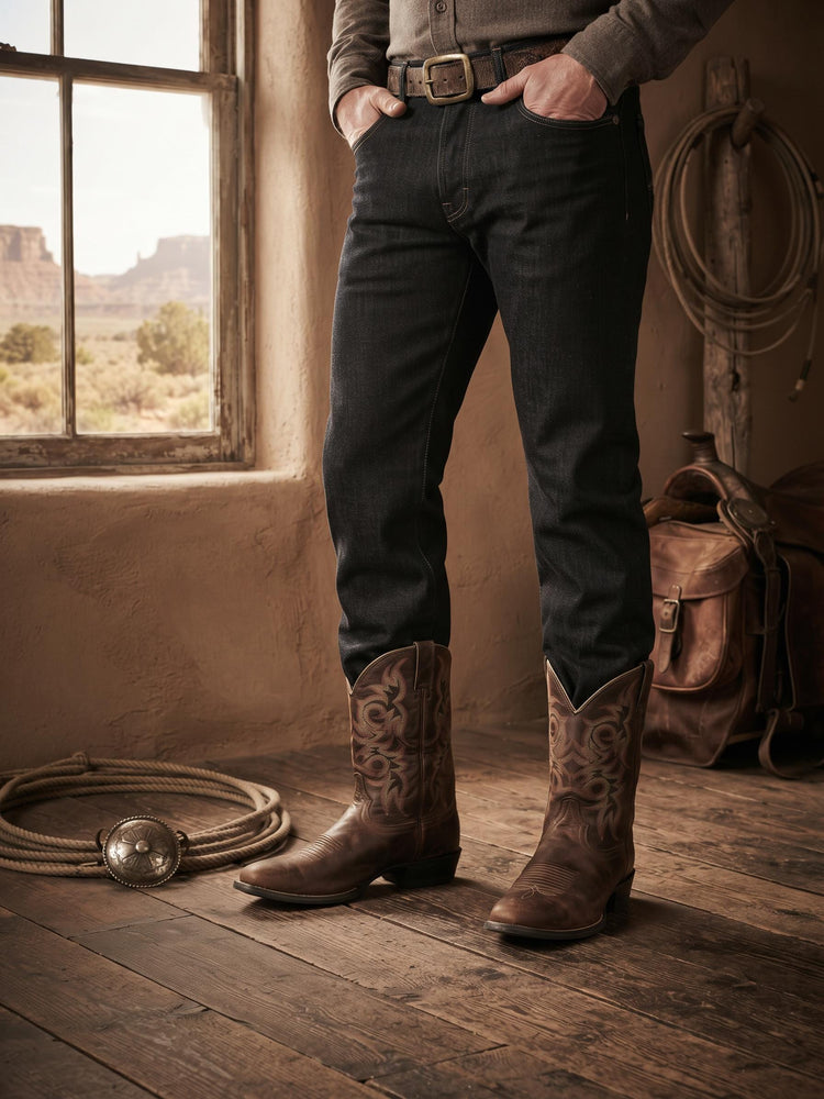 Mens Justin Cowboy Leather Boots UK 9, Southwestern Embroidered Western Boots 43, Pointed Toe Block Heel Cowgirl Boots US 10 Country Style