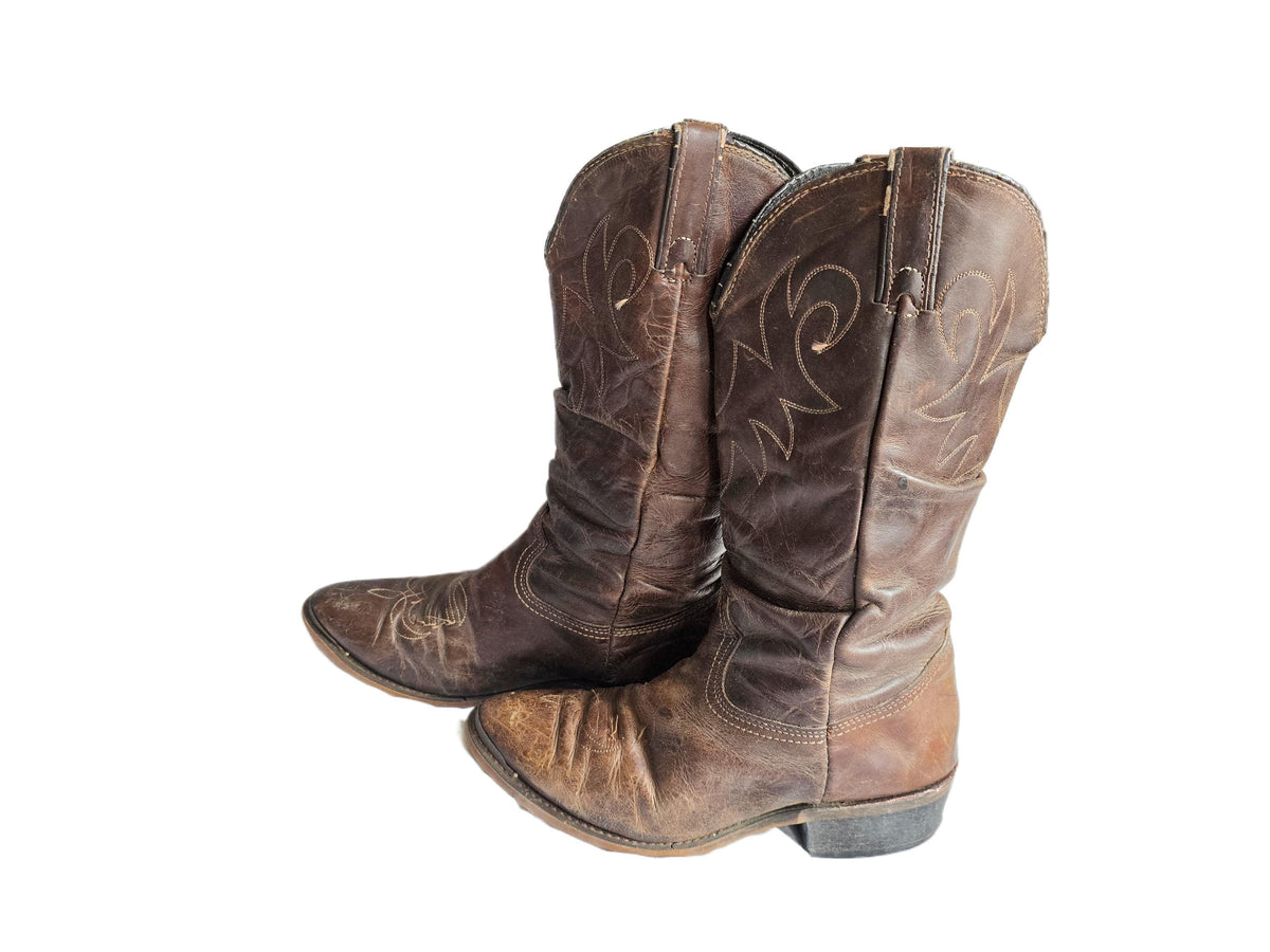 Vintage Durango Cowboy Boots, Dark Brown Leather Western Boots, Mid Calf Unisex Boots, Rustic Mens Cowgirl Boots, Retro Festival Footwear