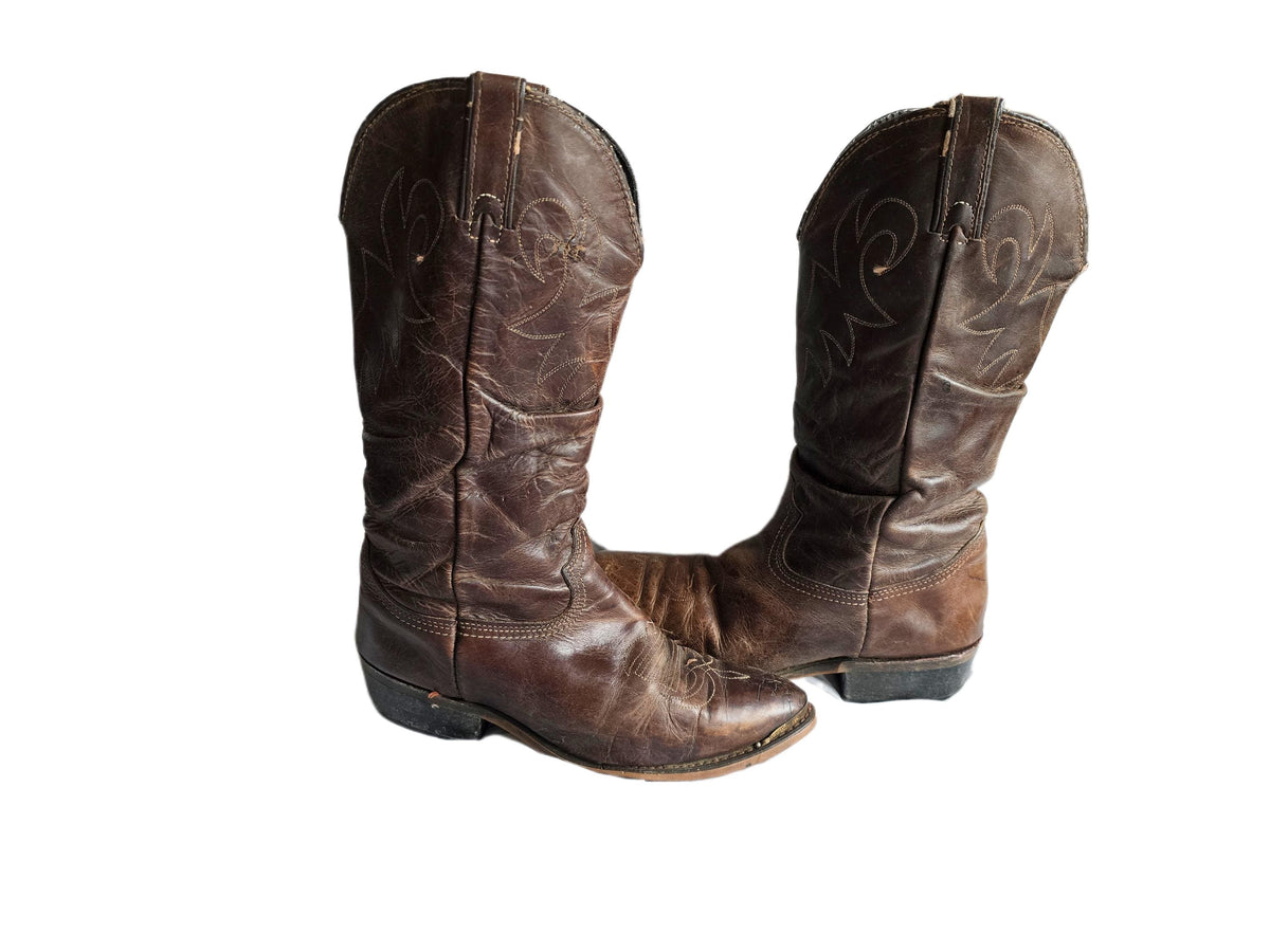 Vintage Durango Cowboy Boots, Dark Brown Leather Western Boots, Mid Calf Unisex Boots, Rustic Mens Cowgirl Boots, Retro Festival Footwear