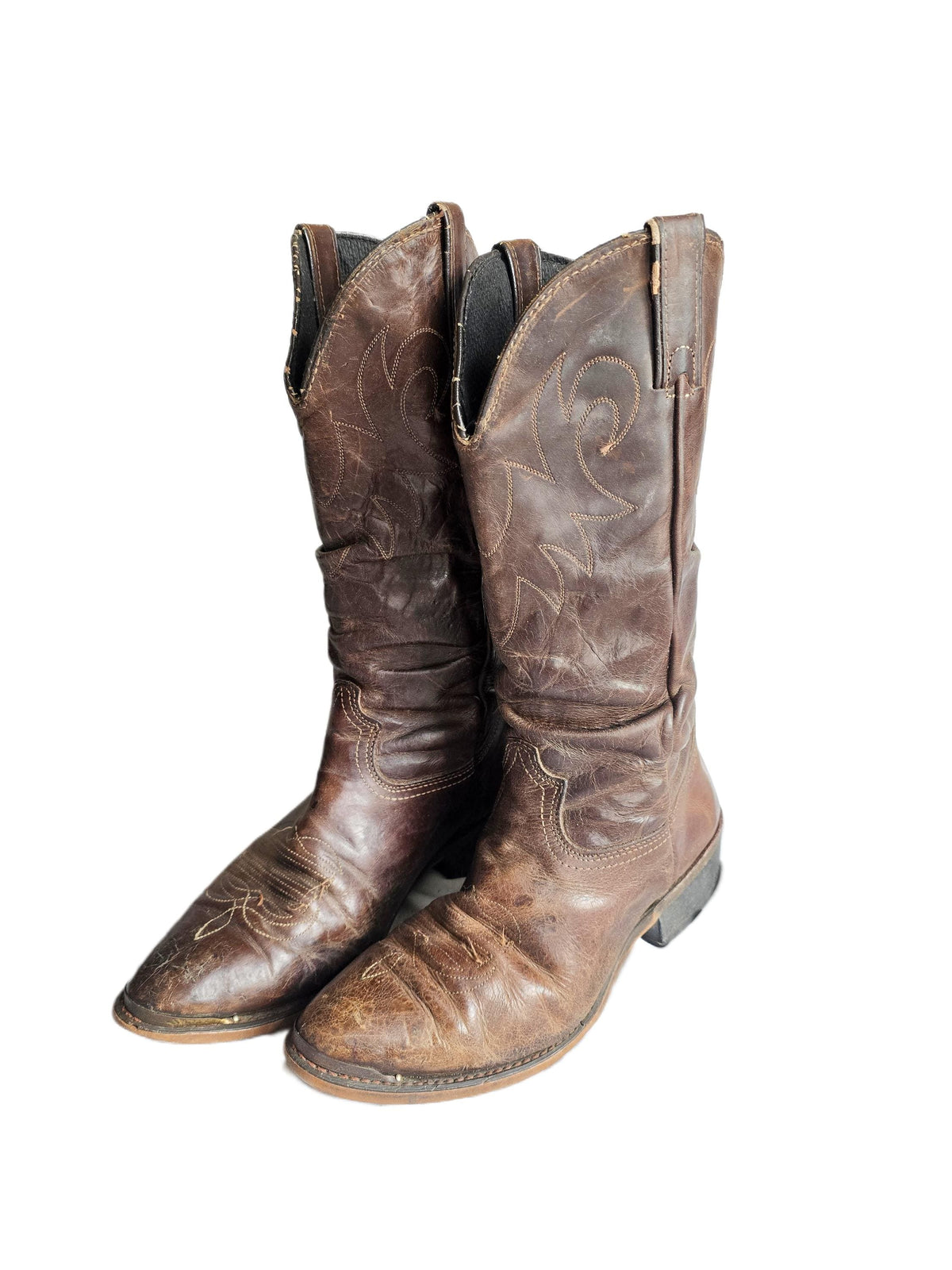 Vintage Durango Cowboy Boots, Dark Brown Leather Western Boots, Mid Calf Unisex Boots, Rustic Mens Cowgirl Boots, Retro Festival Footwear