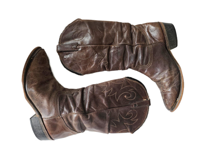 Vintage Durango Cowboy Boots, Dark Brown Leather Western Boots, Mid Calf Unisex Boots, Rustic Mens Cowgirl Boots, Retro Festival Footwear