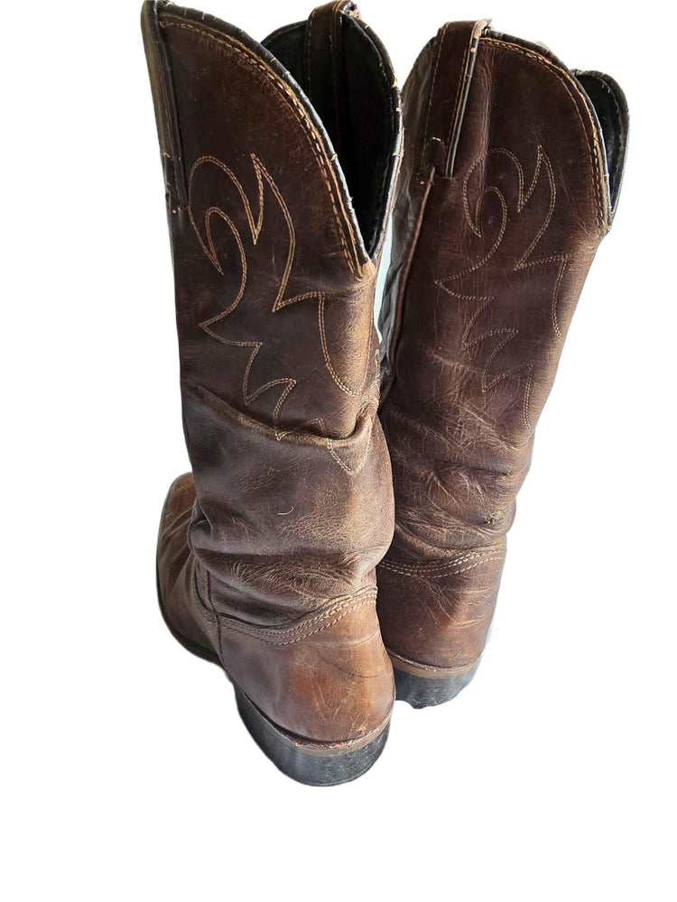Vintage Durango Cowboy Boots, Dark Brown Leather Western Boots, Mid Calf Unisex Boots, Rustic Mens Cowgirl Boots, Retro Festival Footwear