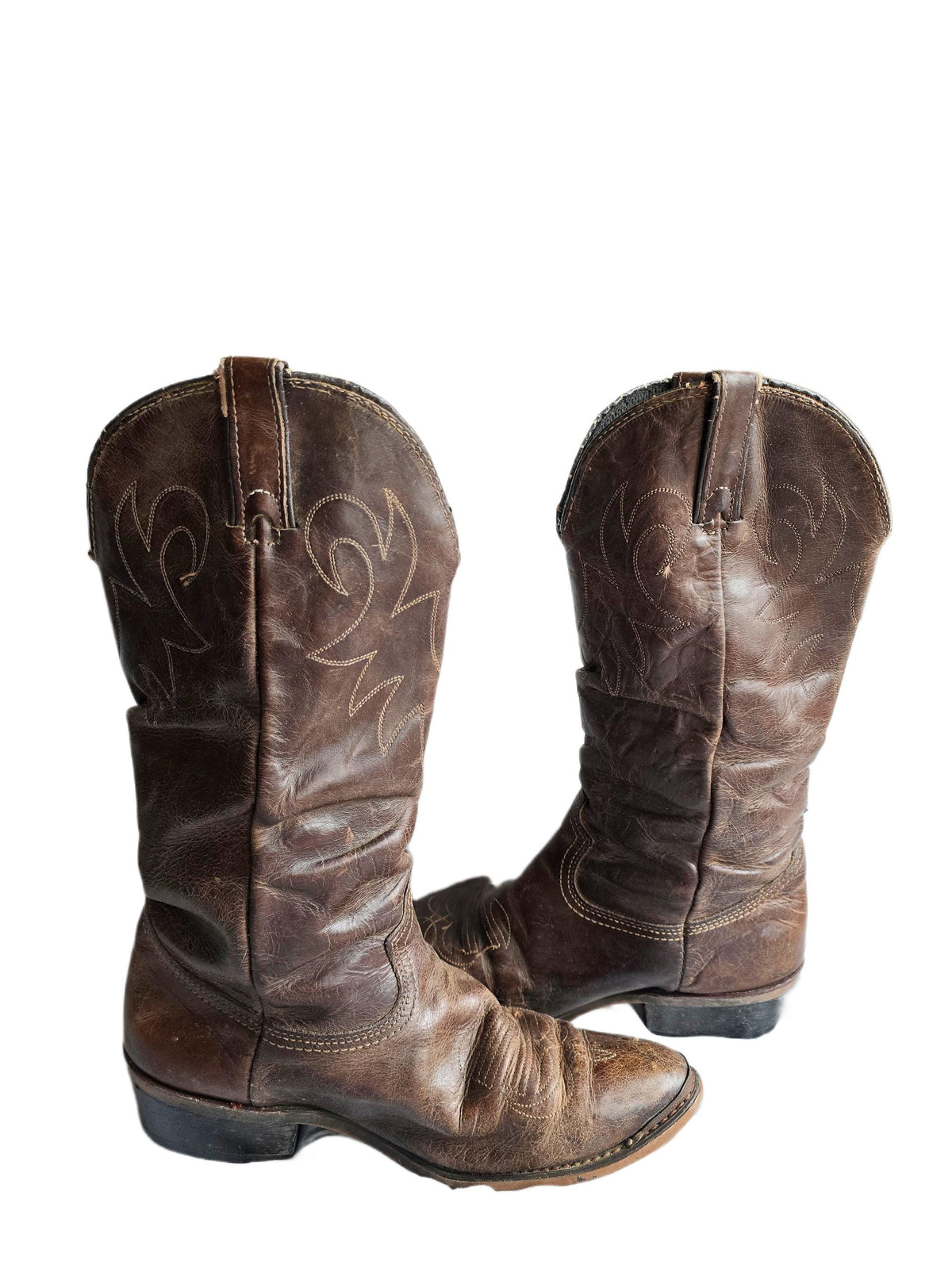Vintage Durango Cowboy Boots, Dark Brown Leather Western Boots, Mid Calf Unisex Boots, Rustic Mens Cowgirl Boots, Retro Festival Footwear
