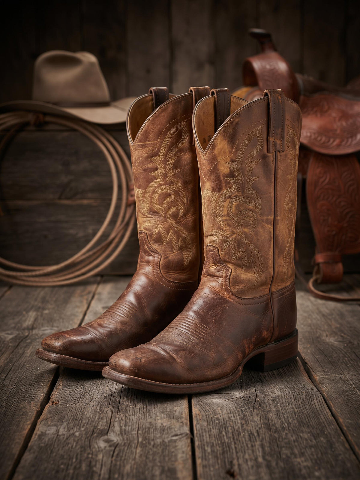 Vintage American Made Cowboy Boots UK 9.5, Leather Western Boots US 10.5, Mid Calf Ranch Boots, Rustic Mens Festival Footwear 44
