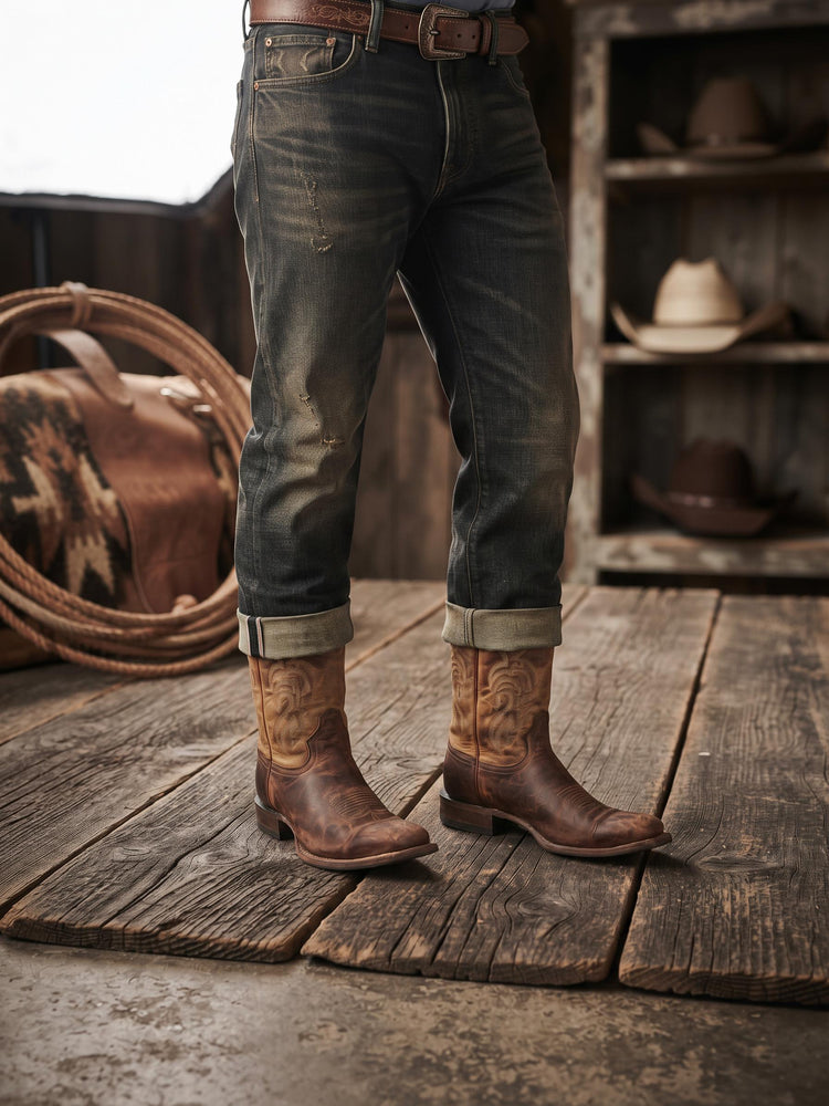 Vintage American Made Cowboy Boots UK 9.5, Leather Western Boots US 10.5, Mid Calf Ranch Boots, Rustic Mens Festival Footwear 44
