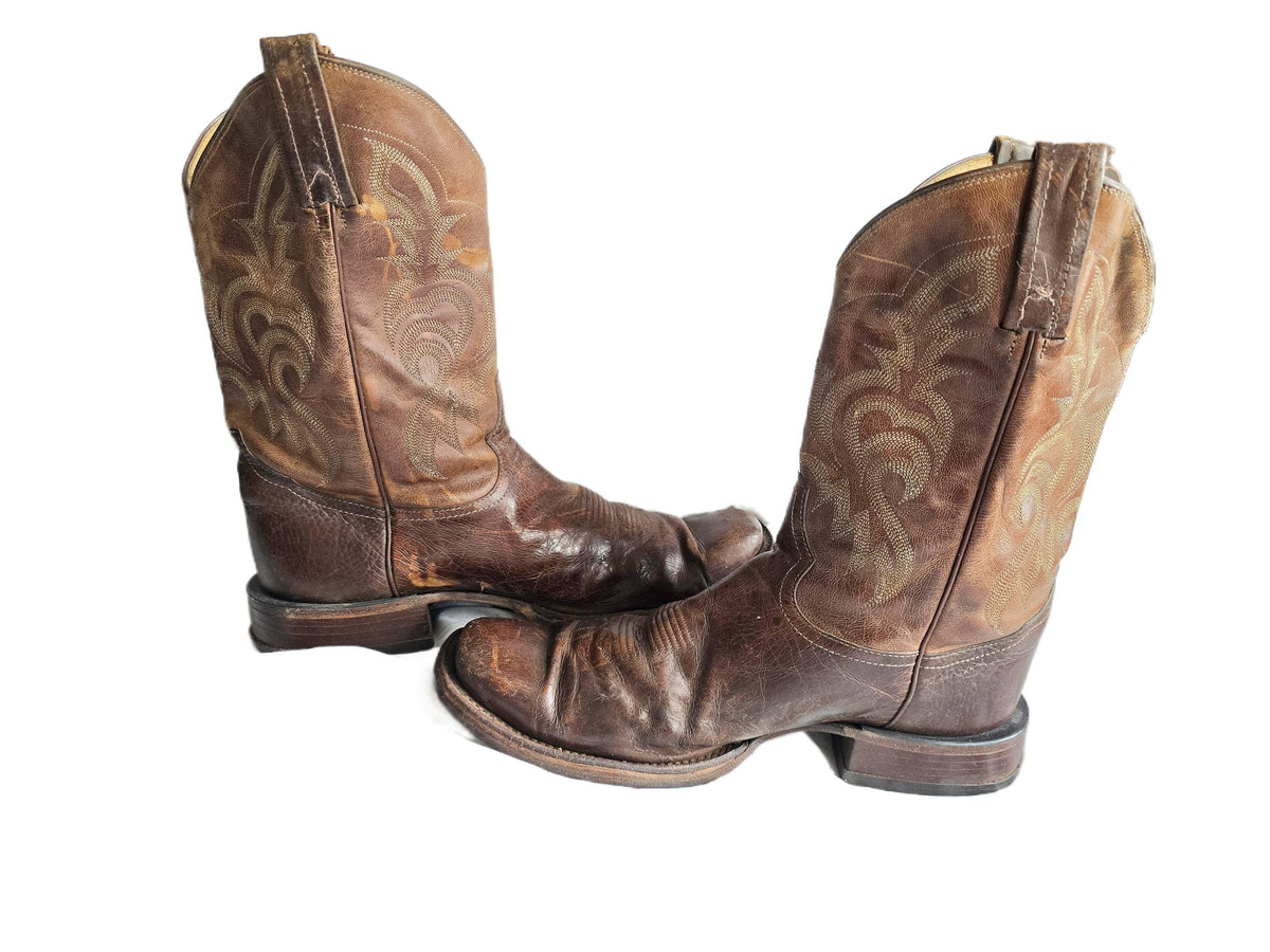 Vintage American Made Cowboy Boots UK 9.5, Leather Western Boots US 10.5, Mid Calf Ranch Boots, Rustic Mens Festival Footwear 44