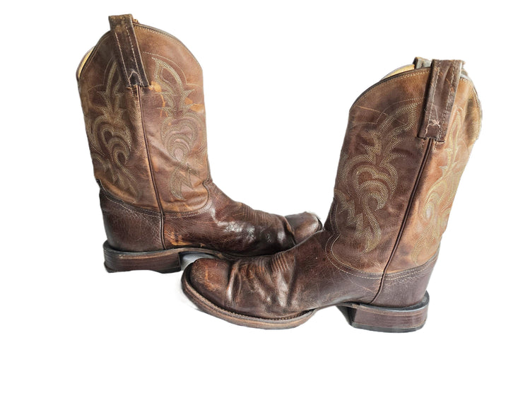 Vintage American Made Cowboy Boots UK 9.5, Leather Western Boots US 10.5, Mid Calf Ranch Boots, Rustic Mens Festival Footwear 44