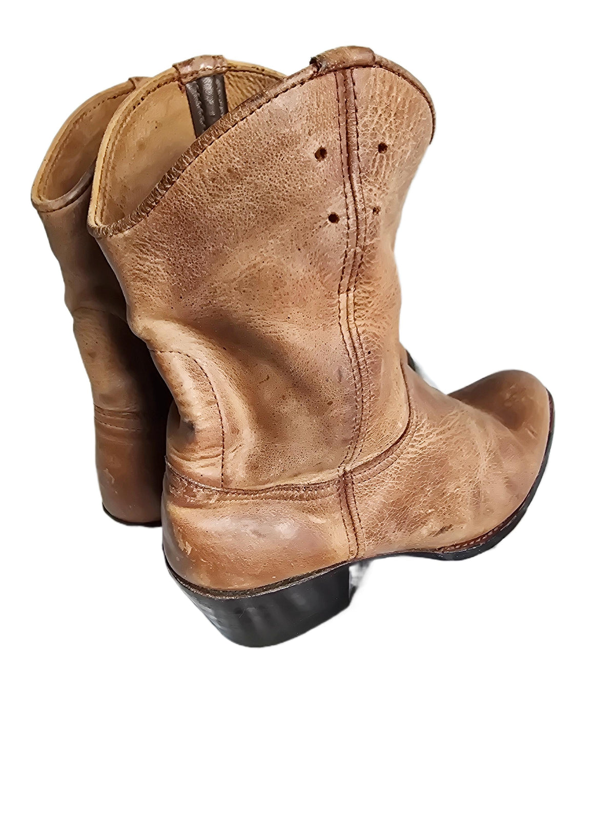 Vintage Brown Leather Ankle Boots, Tan Boho Booties, Western Cowgirl Shoes, Hippie Festival Boots, Genuine Leather Boots UK 5 EU 38