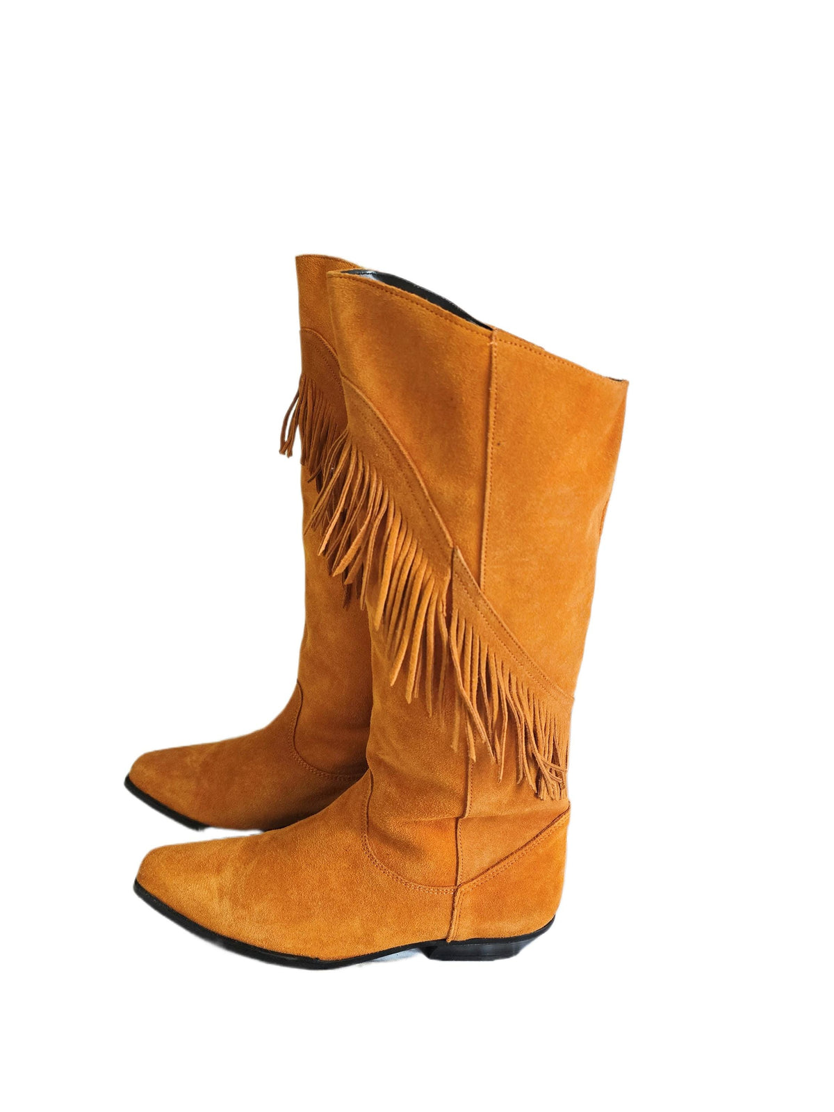 Boho Suede Fringe Cowgirl Boots 39, Western Knee High Boots UK 6, Shoes, Womens Hippie Festival Boots US 8