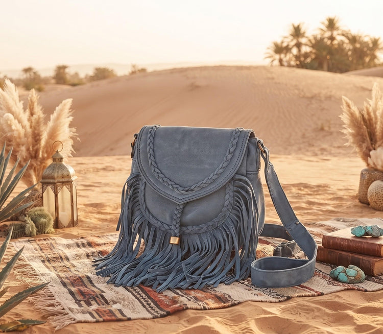 Braided Fringe Crossbody Bag, Small Boho Leather Purse, Hippie Festival Tote, Western Cowgirl Handbag, Women Shoulder Bag