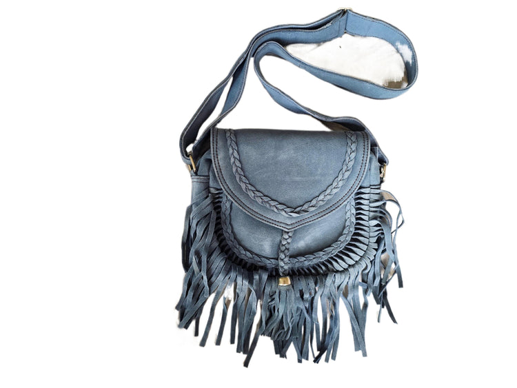 Braided Fringe Crossbody Bag, Small Boho Leather Purse, Hippie Festival Tote, Western Cowgirl Handbag, Women Shoulder Bag