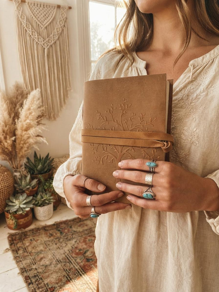 Vintage handmade leather tree of life diary travel journal artist blank notebook